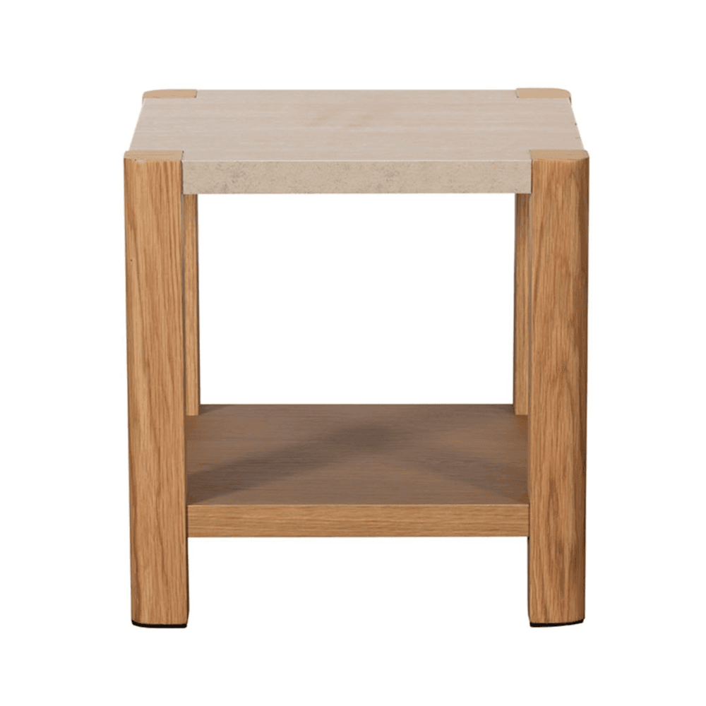 Arlo Natural Oak Side Table with Travertine Ceramic Top